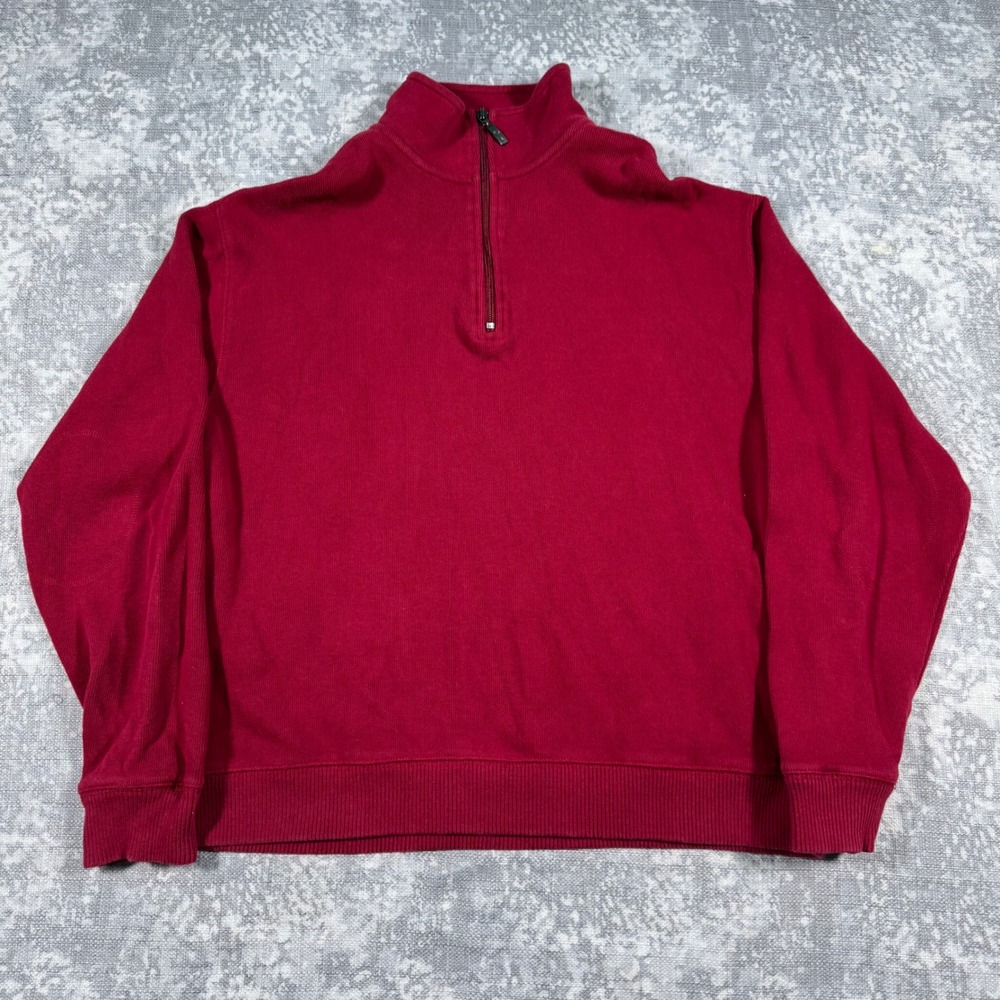 Paradise Collection Quarter Zip Sweater Mens Large Red Ribbed Cotton Pullover